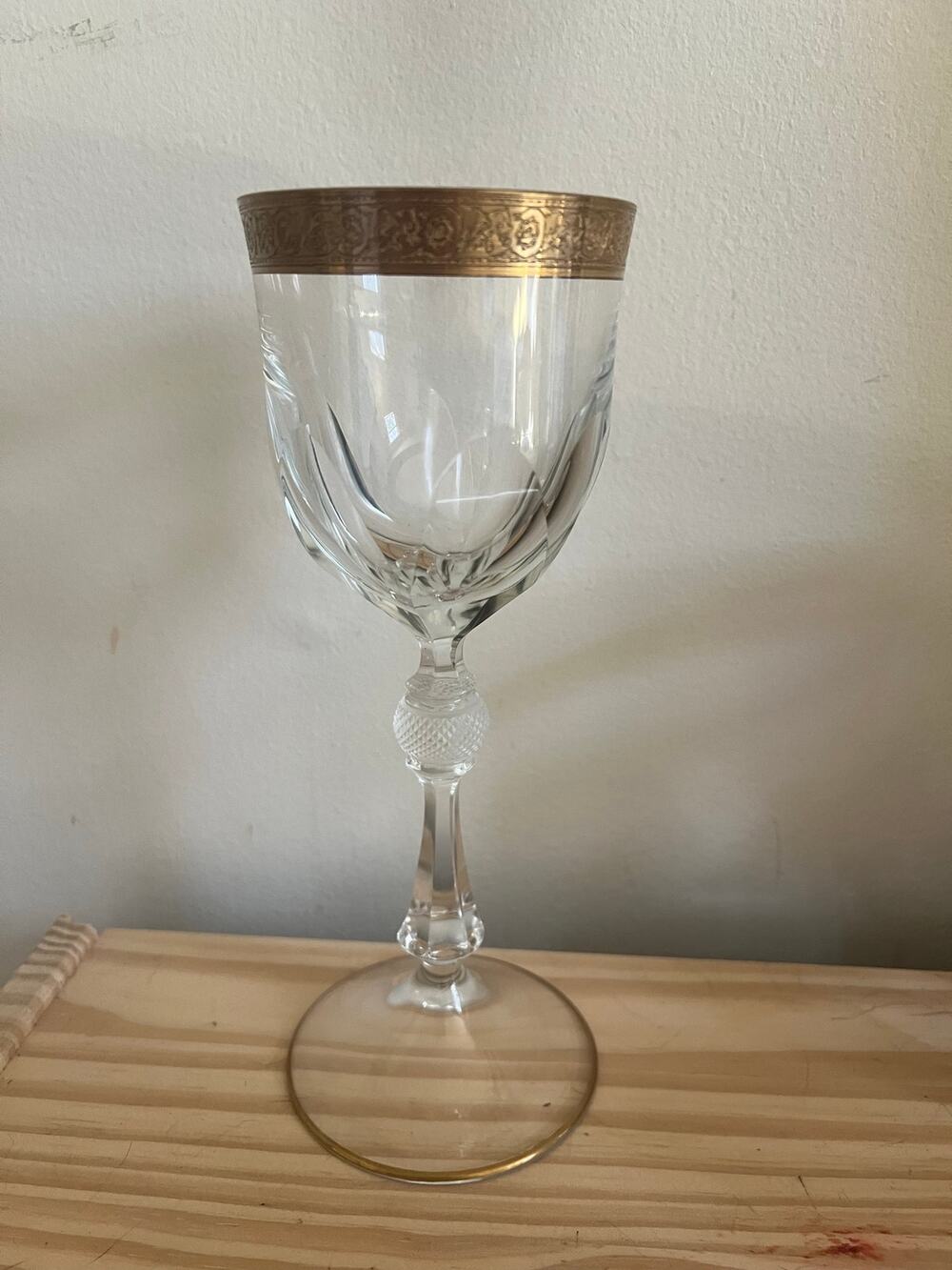 "Jessie" Cut Crystal White Wine Glass w/ Gold-Plated Rims- Bohemia Crystalite